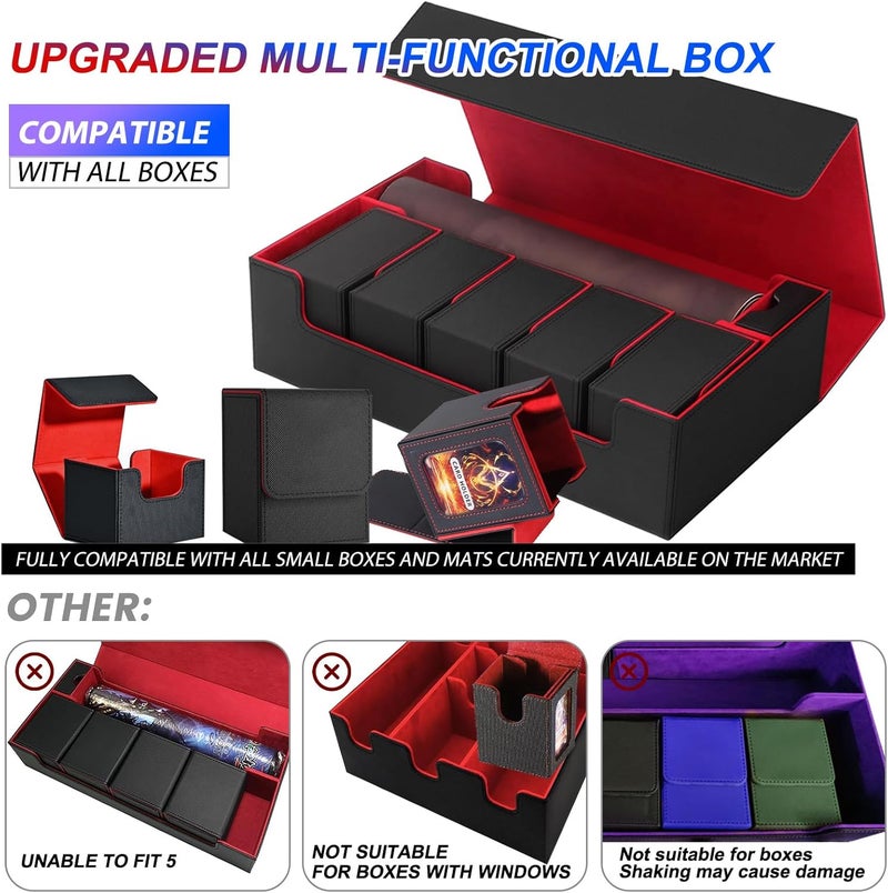 Scimi Premium Trading Card Storage Case TCG Deck Box Holds 1800+ Sleeved Cards for MTG, YuGiOh, Uno, Sport with Strong Magnet Closure (Black & Red) - Image 5